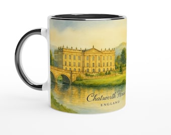 Chatsworth House England Mug – Peak District Stately Home, River Derwent & Gardens Watercolour