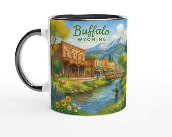 Buffalo Wyoming Watercolor Mug: Occidental Hotel & Bighorn Mountains