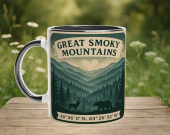 Smoky Mountains Coffee Mug, Rustic National Park Ceramic Cup
