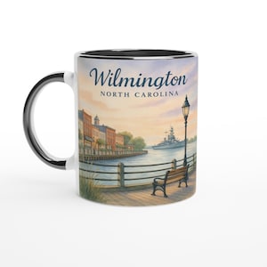Wilmington North Carolina Mug, Historic Riverwalk, Coastal NC Gift, Cape Fear Souvenir, Waterfront Art
