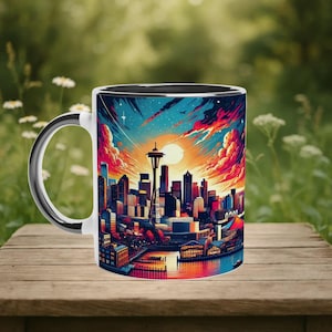 Seattle Skyline Coffee Mug: Vibrant Cityscape Design