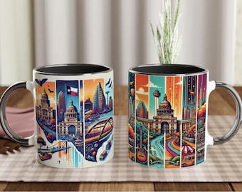 Austin Texas landmärke kaffemugg: Scenisk stadslandskapsdesign