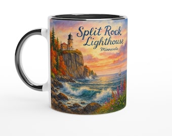Split Rock Lighthouse Watercolor Mug: Minnesota North Shore Art