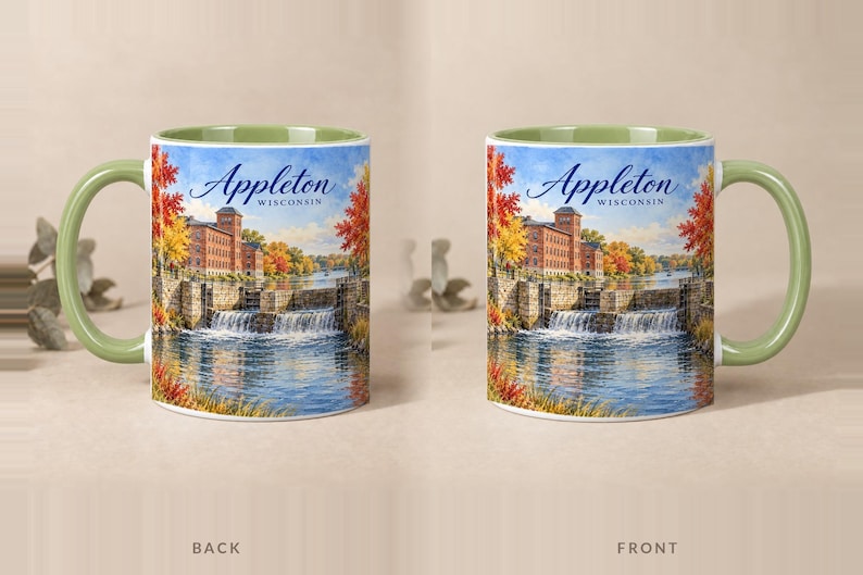 Appleton Wisconsin Watercolor Mug – Fox River Locks, Mill Building ...
