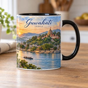 Guwahati India Waterverf Mok - Kamakhya Tempel & Brahmaputra Rivier | India Cadeau