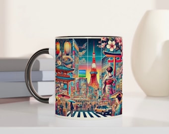 Tokyo Cityscape Coffee Mug: Vibrant Art, Tokyo Tower & Shibuya