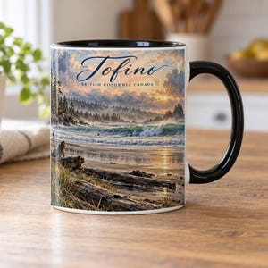 Tofino British Columbia akvarellmugg – Long Beach Wave & Drivved | Gåva från Kanada