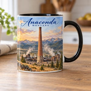 Anaconda Montana Mug – Anaconda Smelter Stack, Pintler Mountains & Industrial Skyline