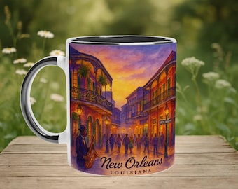 New Orleans Watercolor Mug: French Quarter, Bourbon Street, Louisiana Souvenir