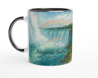 Niagara Falls Canada Mug – Horseshoe Falls, Mist & Rainbow Watercolour Art