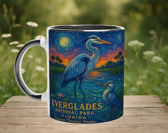 Everglades National Park Mug, Van Gogh Blue Heron Art, Florida Souvenir