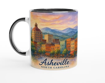 Asheville NC Mug: Watercolor Blue Ridge Mountains Art