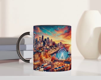 Seattle Cityscape Coffee Mug: Space Needle & Pike Place Market