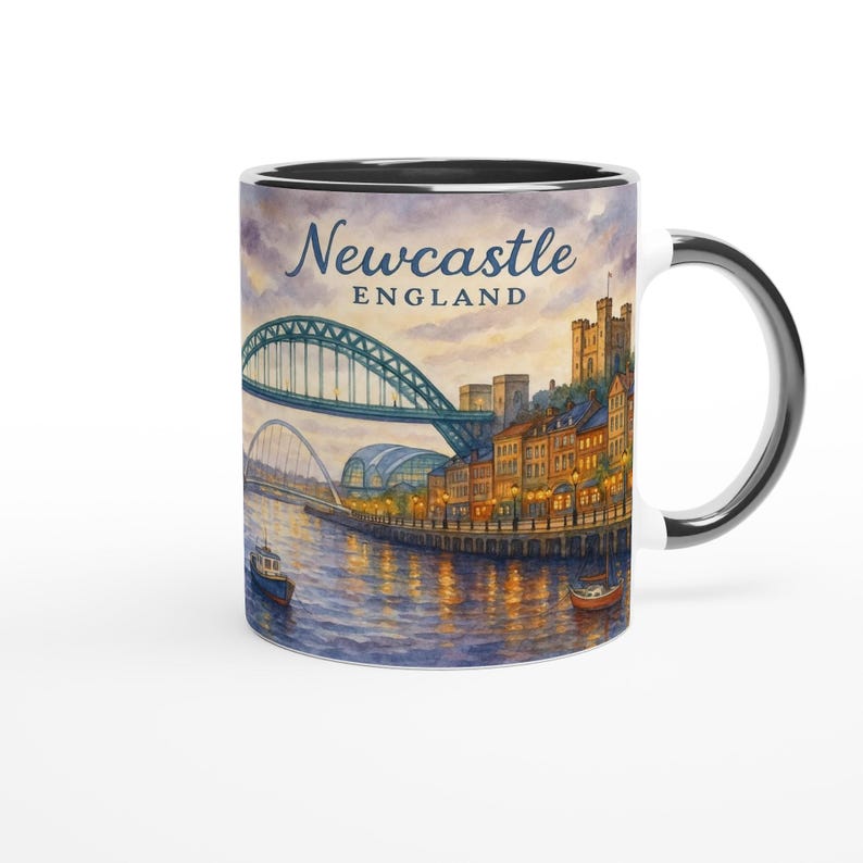 Newcastle England Mug – Tyne Bridge, Castle & Quayside image 3