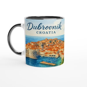 Dubrovnik Croatia Mug – Watercolor Skyline Coffee Cup, Travel Souvenir Gift 11oz