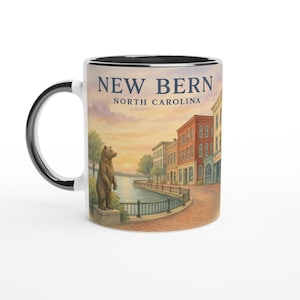 New Bern North Carolina Mug, Historic Waterfront, Coastal NC Gift, Bear Decor, NC Souvenir