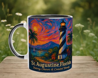 St. Augustine Mug, Florida Lighthouse Coffee Cup, Van Gogh Coastal Art, Historic Florida Souvenir