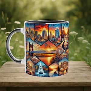 Cincinnati Cityscape Mug: Roebling Bridge, Fountain Square - USA Made