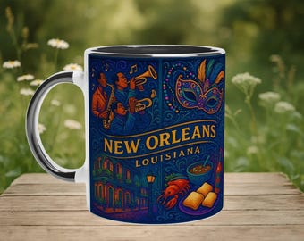 New Orleans Ceramic Mug: French Quarter, Mardi Gras, Jazz Gift
