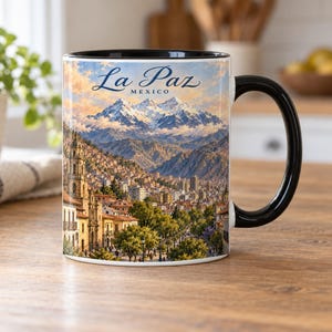 La Paz Mexico Watercolour Mug – Mount Illimani, the Prado & City Skyline