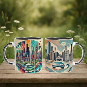 Chicago Cityscape Coffee Mug: Willis Tower, Cloud Gate, Navy Pier