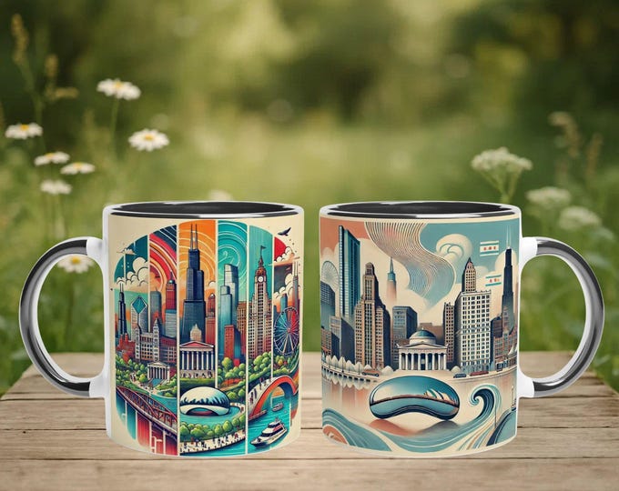 Chicago Cityscape Coffee Mug: Willis Tower, Cloud Gate, Navy Pier