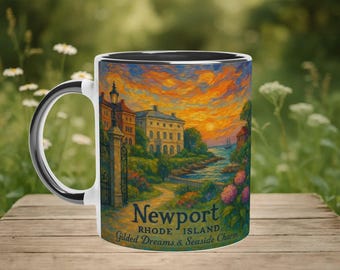 Newport RI Mug: Van Gogh Style, Gilded Age Mansions, Coastal Art