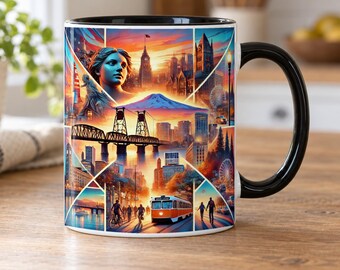 Portland-Stadtbild-Kaffeebecher: St. Johns Bridge & Mount Hood