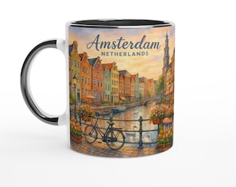 Amsterdam Netherlands Mug – Canals, Bicycles & Colorful Houses