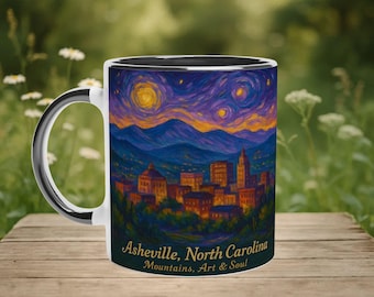 Asheville Mug: Van Gogh Style, Blue Ridge Mountains Coffee Cup