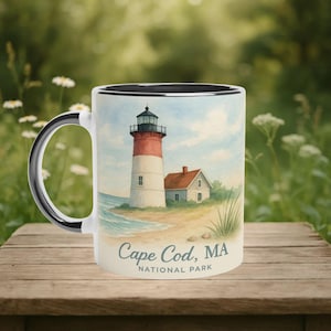Cape Cod Mug, Coastal Lighthouse Coffee Cup, Massachusetts Gift, Beach Lover Souvenir, Nautical Home Decor
