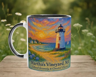 Martha's Vineyard Lighthouse Mug: Van Gogh Seaside Art