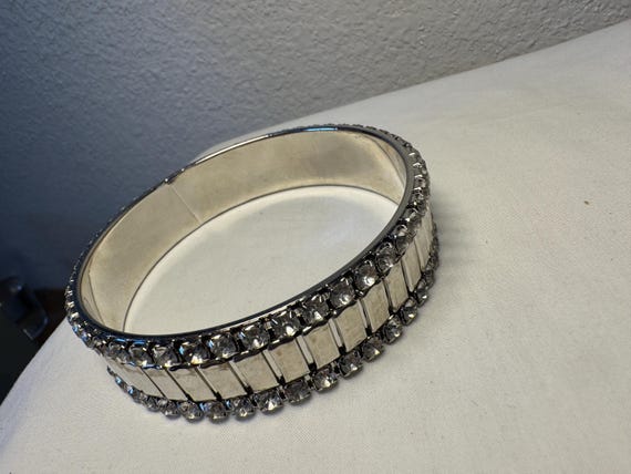 RHINESTONE BANGLE BRACELET silver rhinestone brac… - image 4