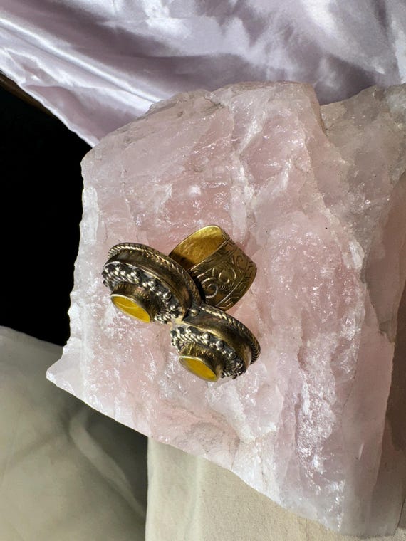 CARVED BRASS STATEMENT ring bold adjustable ring … - image 4