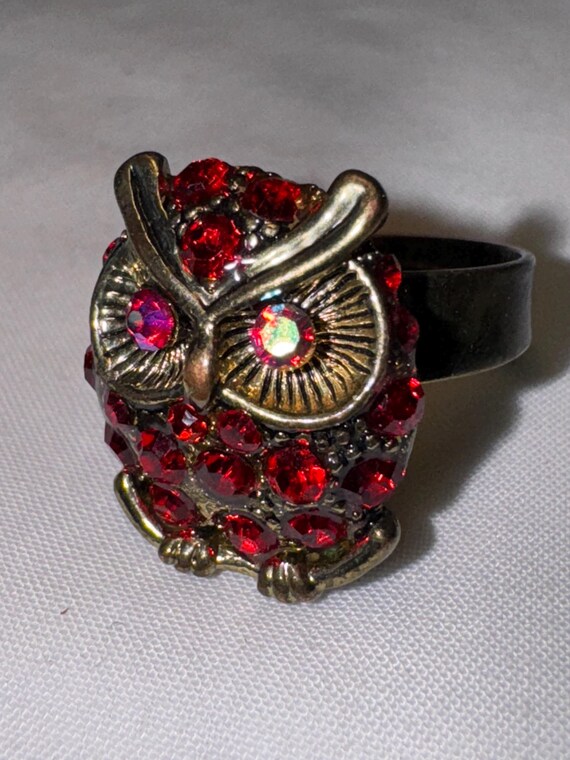 VINTAGE RHINESTONE OWL ring statement ring cockta… - image 5