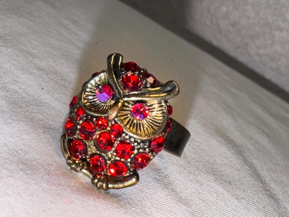 VINTAGE RHINESTONE OWL ring statement ring cockta… - image 7