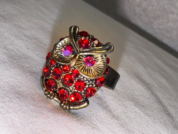 VINTAGE RHINESTONE OWL ring statement ring cockta… - image 8