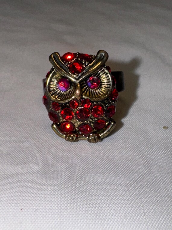 VINTAGE RHINESTONE OWL ring statement ring cockta… - image 3