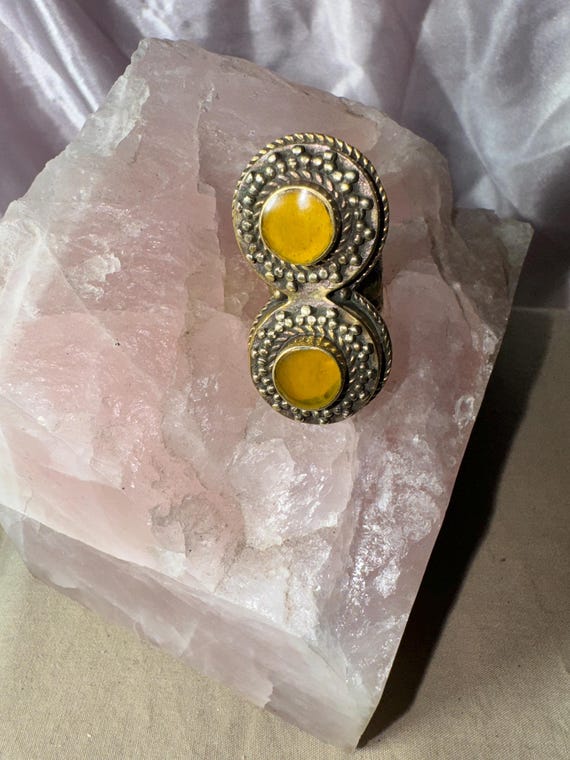 CARVED BRASS STATEMENT ring bold adjustable ring … - image 1