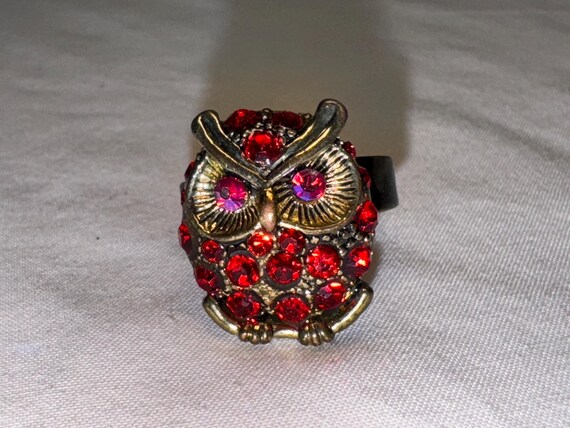 VINTAGE RHINESTONE OWL ring statement ring cockta… - image 6