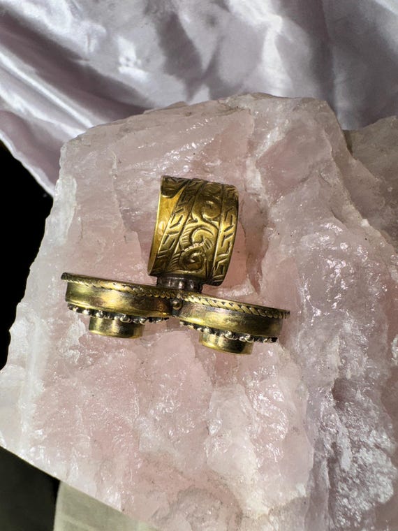 CARVED BRASS STATEMENT ring bold adjustable ring … - image 2