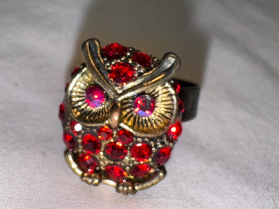 VINTAGE RHINESTONE OWL ring statement ring cockta… - image 1