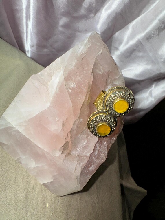 CARVED BRASS STATEMENT ring bold adjustable ring … - image 7