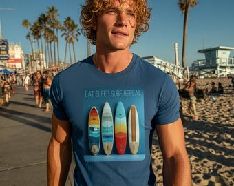 Eat Sleep Surf Repeat T-Shirt – Summer Beach Graphic Tee