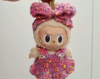 Sweet Fansy Pink Dress Labubu v1v2 Outfit Doll Clothes Handcrafted Crochet