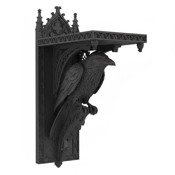 Gothic Raven Wall Shelf | Dark Academia, Witchy Decor, Spooky Home Accent