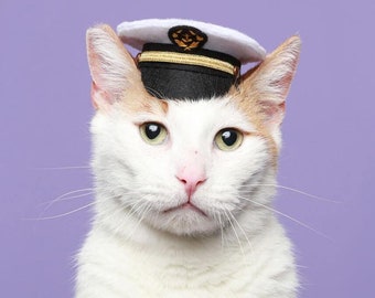 Original Design - Pet Costume - Marine Captain Mini Hat - Cat Captain Hat - Pet Photo Prop - Mini Hat
