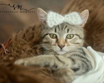 Christmas Angel - Baby Mohair Bow Photo prop - Newborn Session - Bow for Pets and Babies - Valentine's Day - Knitted Mohair Bow -  Dog bow