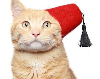 Cat Fez - Aladdin Fez for Cats or Dogs - Fez for Dog - Cat Doctor Who Fez - Aladdin Felted Fez - Photo Prop - Costumes for Cats