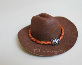 Cat Cowboy Hat with Genuine Leather Cord -Sleeping Cowboy Brown Cowboy  - Mini Cowboy Hat-Fathers' Day Cowboy Hat-Buckaroo Style- Guinea Pig